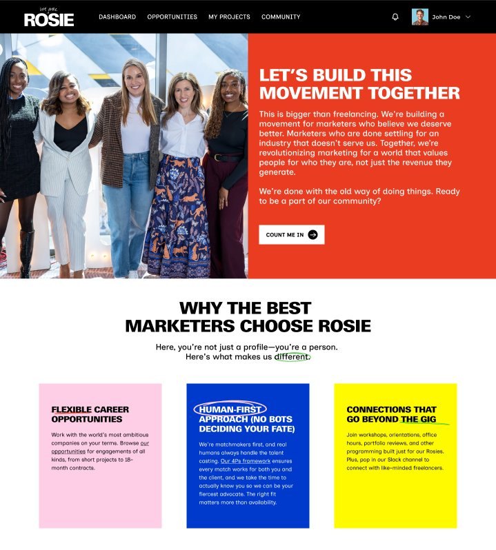 Rosie community portal — Let's build this movement together